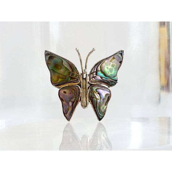 Butterfly Beto of Taxco Mexican Abalone Shell Vintage Sterling Silver Brooch - Picture 2 of 10